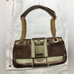 Vintage Ellen Tracy Leather Metallic, Bronze and Cream Women's Purse NWT